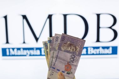 Beyaz arka plan göstergesi yolsuzluk 1mdb ile Malezya Ringiti