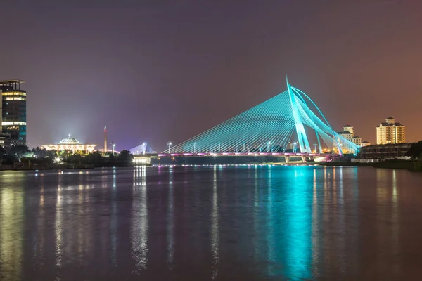 Night view of bridge in Putrajaya Malaysia Royalty Free Stock Photos