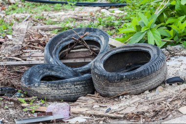 Sivrisinek için zemin ıslahı gösteren eski lastik