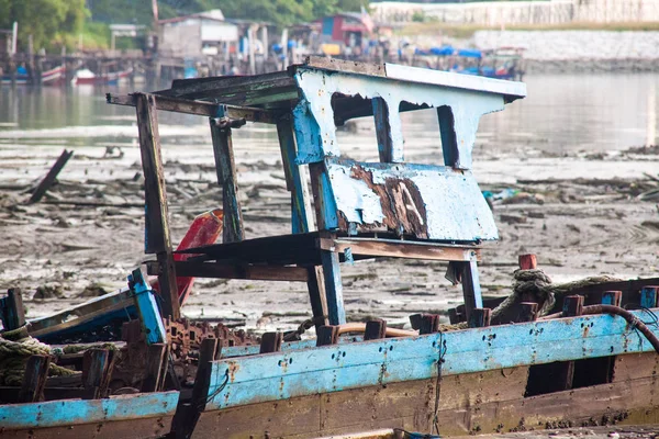 Broken abandoned fishing boat