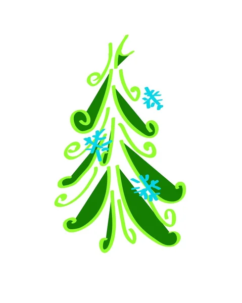 Árbol de Navidad de hermoso patrón de copos de nieve para la tarjeta de felicitación Feliz Año Nuevo Navidad. Hecho a mano . — Vector de stock