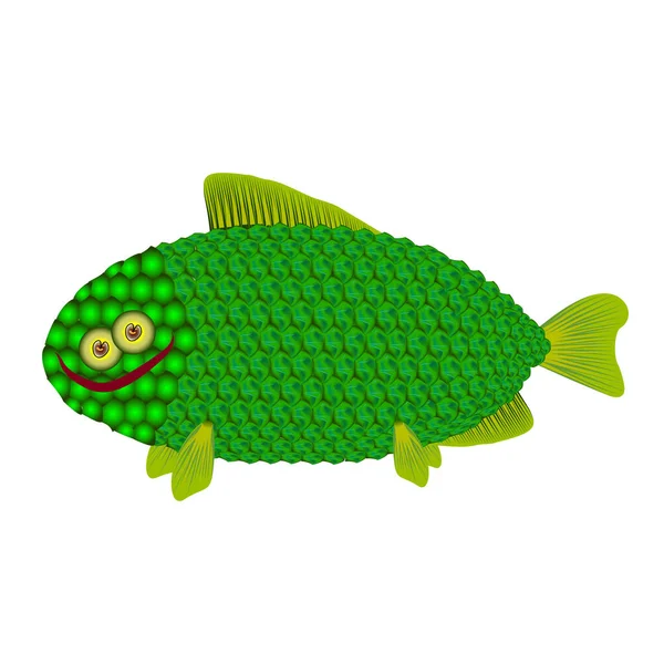 楽しい面白い緑の魚。ベクトル. — ストックベクタ
