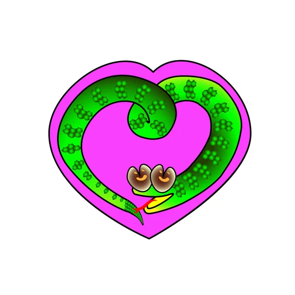 Cadre de coeur avec un symbole d’un serpent entouré. illustration vectorielle — Image vectorielle