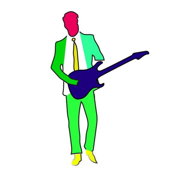 Rock müzisyen adam karakter gitar illüstrasyon iskambil — Stok Vektör