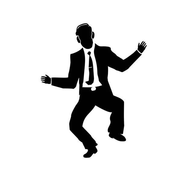 Silhouette d’homme d’affaires d’un homme en costume et cravate danse. Chante. Succès. Vector. — Image vectorielle