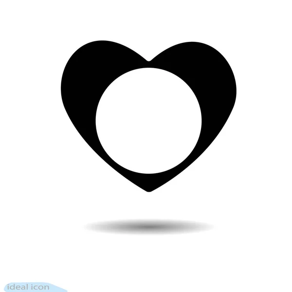 심장 아이콘입니다. 사랑의 상징입니다. 원의 기호로 발렌타인의 하루. 그래픽 및 웹 디자인, 로고에 대 한 플랫 스타일. 석탄으로 블랙입니다. 그을음의 많은입니다. 프레임 그림자 — 스톡 벡터