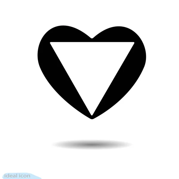 Icono del corazón. Un símbolo de amor. Día de San Valentín s con el signo del triángulo. Estilo plano para gráfica y diseño web, logotipo. Negro como el carbón. Un montón de hollín. Sombra de marco — Archivo Imágenes Vectoriales