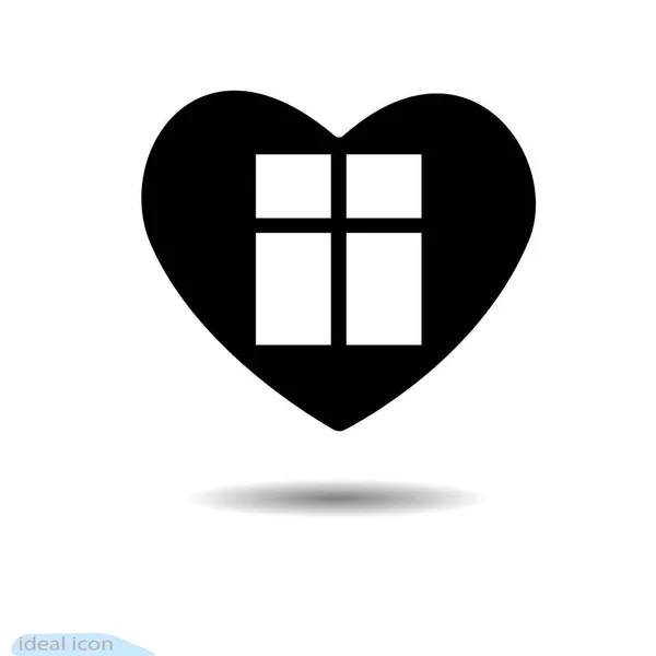 O ícone de coração. Um símbolo do amor. Dia dos namorados. Janela. Estilo simples para gráfico e web design, logotipo. Preto como carvão. Quadro. Um monte de fuligem. Sombra — Vetor de Stock