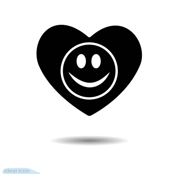 The heart icon. A symbol of love. Valentine s Day. Smile in the circle. Eyes. Flat style for graphic design, logo. Black as coal. Frame. A lot of soot. Shadow. Have a happy day. Goodwill. - Stok Vektor