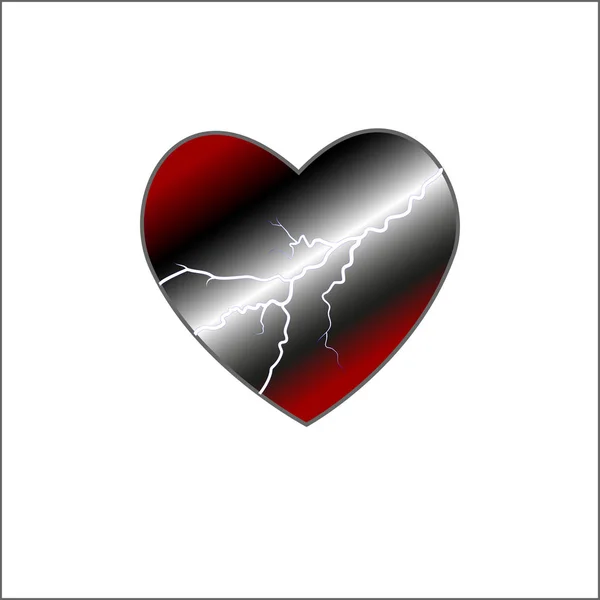 Coeur rouge entouré par un flux d’énergie. Orage. Vector. Valentin s. Sauter le tonnerre d’amour. — Image vectorielle