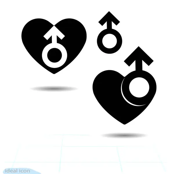 Das Zeichen-Geschlecht-Symbol des Herzens. Ein Symbol der Liebe. Valentine s Day. Flache Stil für Grafik-Design, Logo. Schwarz wie Kohle. Viel Ruß. Schatten. Eine glückliche Liebe. Vektor — Stockvektor