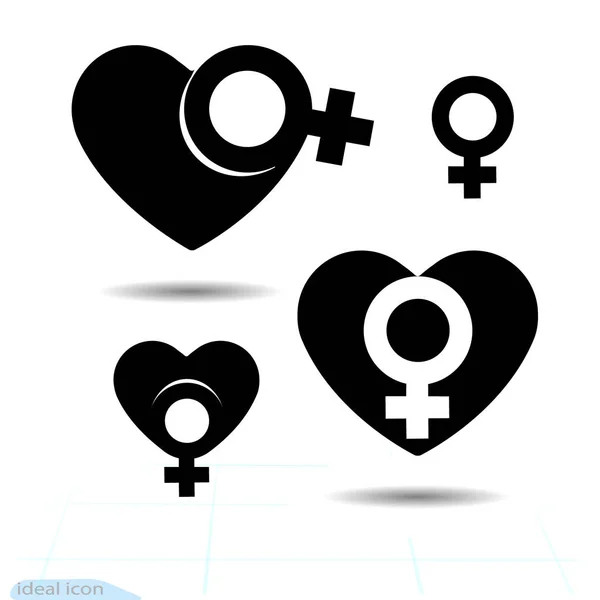 The signs gender icon of the heart. A symbol of love. Valentine s Day. Flat style for graphic design, logo. Black as coal. A lot of soot. Shadow. A happy love. Vector – stockvektor