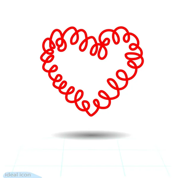 Curly hjärta curl. Röd, vektorillustration. Våren Valentine s day. Våren. Handgjorda. Imitation av pennan. — Stock vektor