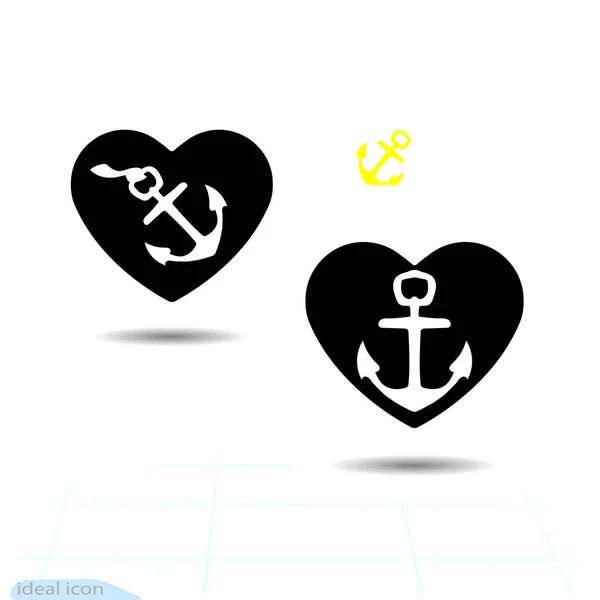 Ancre de navires avec un coeur noir symbolisant l’amour et de romance, une lune de miel ou Valentines croisière ou un amour de la navigation de plaisance et yachting, vecteur coeur Pirates illustration. Saint-Valentin s modèle — Image vectorielle