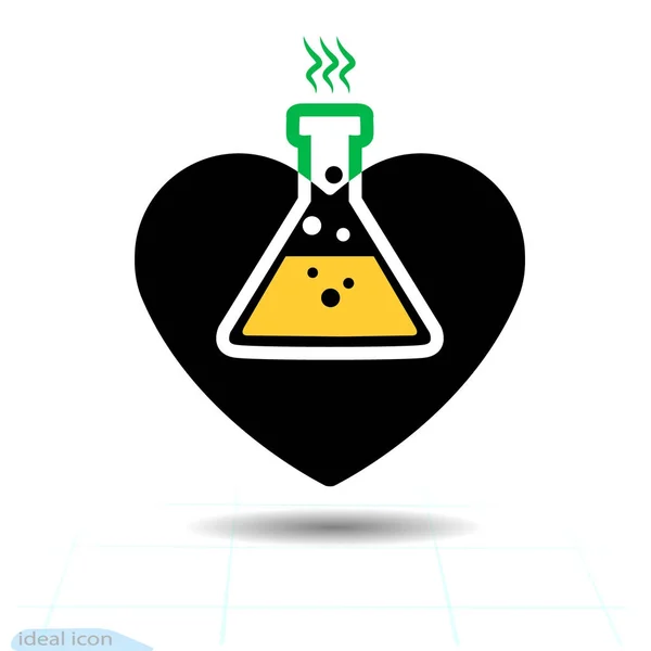 Heart icon. A symbol of love. Valentine s day with the sign of the chemical hazard. Flat style for graphic and web design, logo. Vector. Adrenaline addiction. Corrosive chemicals danger warning sign. — Vetor de Stock