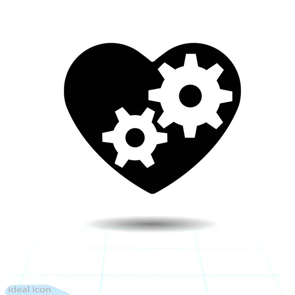 Herz-Symbol. Ein Symbol der Liebe. Valentinstag-s mit dem Zeichen der Zahnräder im Inneren. Flachen Stil für Grafik und Web-Design, Logo. Rotierende Teile, Vektor-illustration. — Stockvektor