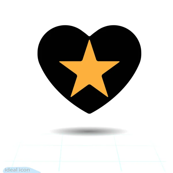 心脏图标。爱的象征。情人节与橙色星的标志。平面风格的图形和网页设计, 标志。平面设计。矢量插图. — 图库矢量图片