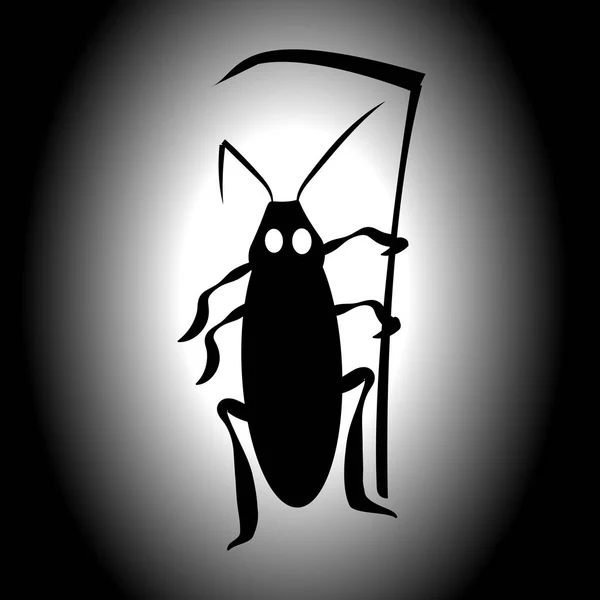 Cockroach Death. Vector illustration for insect control services. Terrible mystical mystery. — Stock Vector