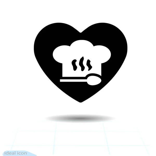 Chef sombrero muestra el icono en el día de San Valentín del corazón. Símbolo de la cocina. Gorro de cocina. Botón con sombra. Navegación de interfaz de usuario moderna. Vector de — Archivo Imágenes Vectoriales