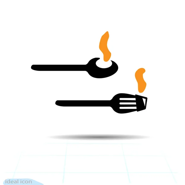 Vector. Aislados ilustración de plano una cuchara y tenedor. Una cuchara de comida caliente y vapor. Icono de horquilla. — Archivo Imágenes Vectoriales