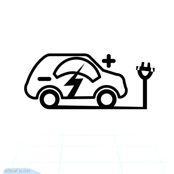Линейный Электрический автомобиль значок. Подключите электрический кабель зарядки символ. Векторные иллюстрации. — стоковый вектор