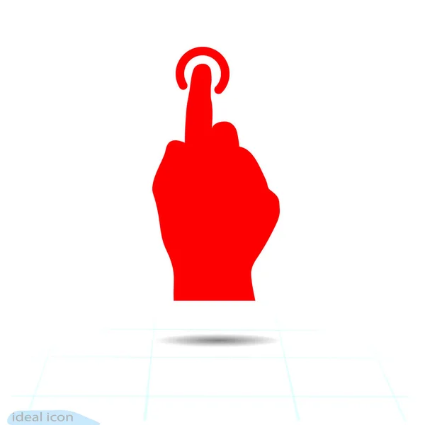 Mano Presione el botón rojo sobre fondo blanco — Vector de stock