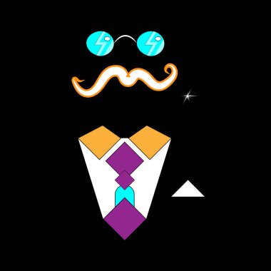 Adam s stil logosu modern trendy düz geometrik tasarım. Kravat, gözlük, gömlek illüstrasyon. Giyim mağazası, atelier, blog için. Logo Rozet. İş kimlik öğesi için senin şirket.