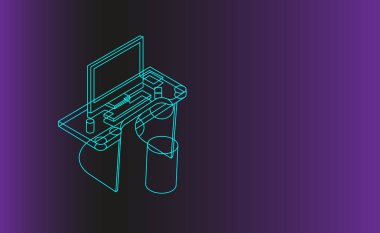 Bilgisayar Resepsiyon arka plan, dijital teknolojileri afiş, kavram izometrik doğrusal vektör çizim.