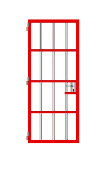 Lager vektor isolerade illustration fängelse röd dörr, fängelse bakom galler på vit bakgrund — Stock vektor