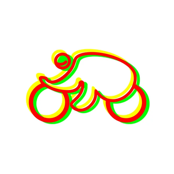Grubas to martwić się o zdrowie, jeździ ikona rowerów. Płaska konstrukcja kolor czerwony symbol. Nowoczesne element ilustracja nadwagą osoba kłopoty. Duży chłopiec myśleć o jedzenie kalorii. — Wektor stockowy