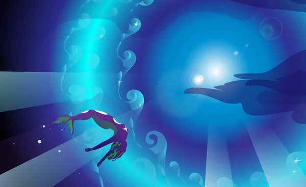 Lila Meerjungfrau auf Meer Hintergrund, Vektor-illustration. — Stockvektor