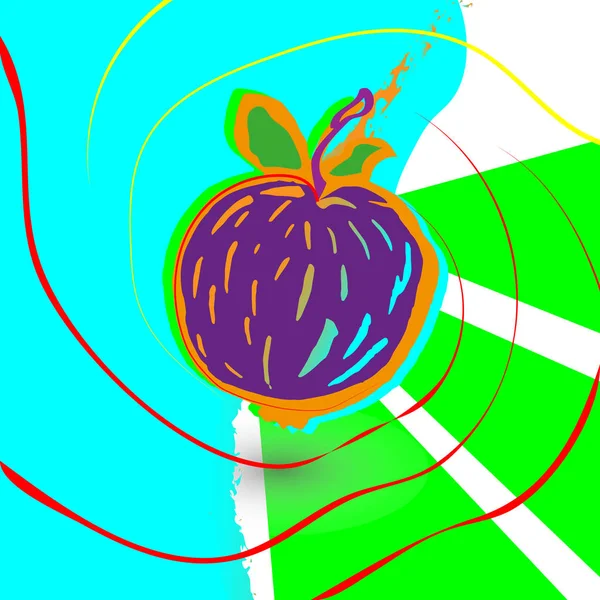 抽象紫色苹果背景矢量, 用墨笔画绘制。涂片、线条、笔触的果实 — 图库矢量图片