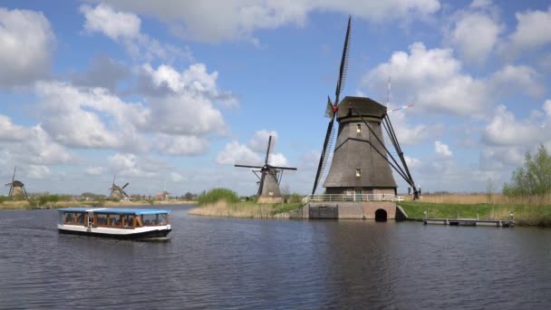 Windmills, UNESCO World Heritage Site in Kinderdijk — Stock Video