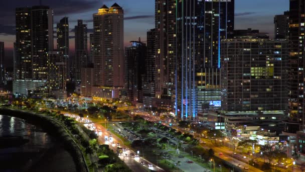 Nacht tijd stadsgezicht in Panama City — Stockvideo
