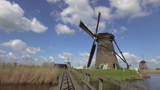 Wiatraki, wpisanego na listę światowego dziedzictwa UNESCO w Kinderdijk — Wideo stockowe