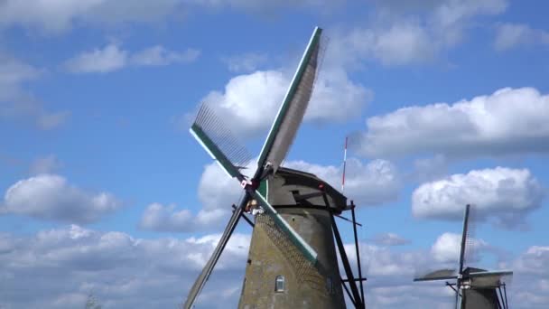 Moinhos de vento, Património Mundial da UNESCO em Kinderdijk — Vídeo de Stock