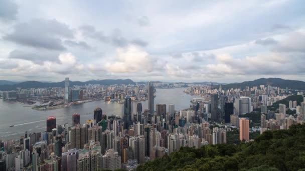 City skyline and Victoria Harbour viewed from Victoria Peak — Stock Video