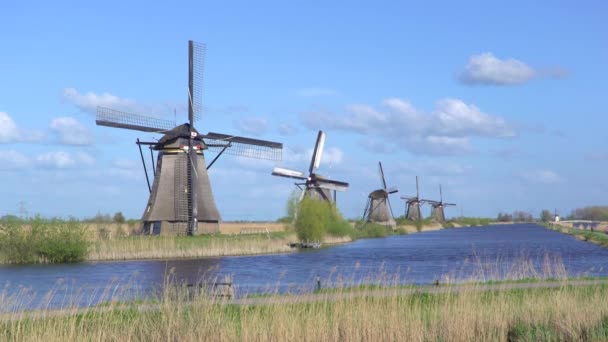 Moulins à vent, site du patrimoine mondial de l'UNESCO à Kinderdijk — Video