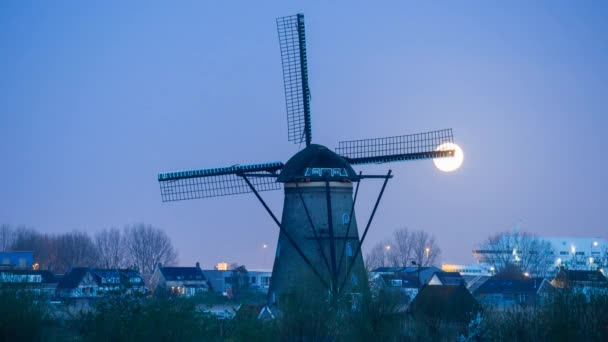 Moinho de vento, Património Mundial da UNESCO em Kinderdijk — Vídeo de Stock
