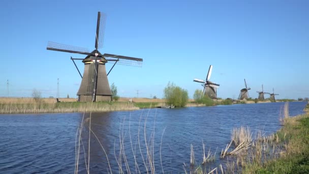 Větrné mlýny, světového dědictví UNESCO v Kinderdijk — Stock video