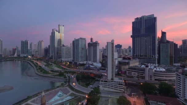 Skyline de la ville au coucher du soleil, Panama — Video