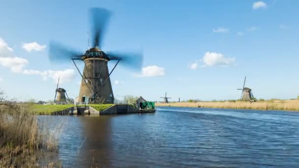 Moinhos de vento, Património Mundial da UNESCO em Kinderdijk — Vídeo de Stock