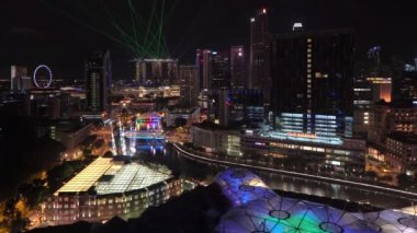 Şehir manzarası ve nehir kenarında restoranlar üzerinde yükseltilmiş görünümü 