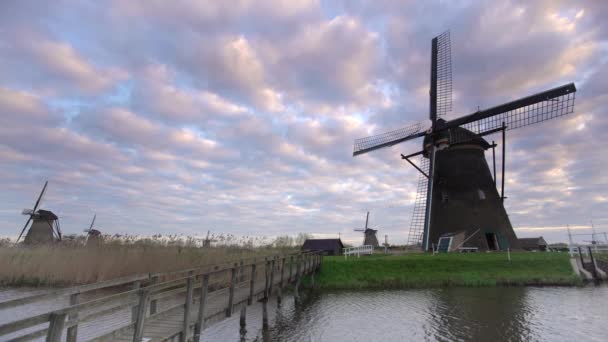 Větrné mlýny, světového dědictví UNESCO v Kinderdijk — Stock video