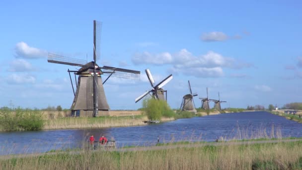 Moulins à vent, site du patrimoine mondial de l'UNESCO à Kinderdijk — Video