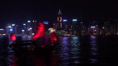 Hong Kong manzarası liman Kowloon taraftan görüldü