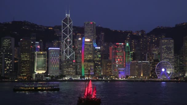 Lo skyline di Hong Kong visto dal lato Kowloon del porto — Video Stock