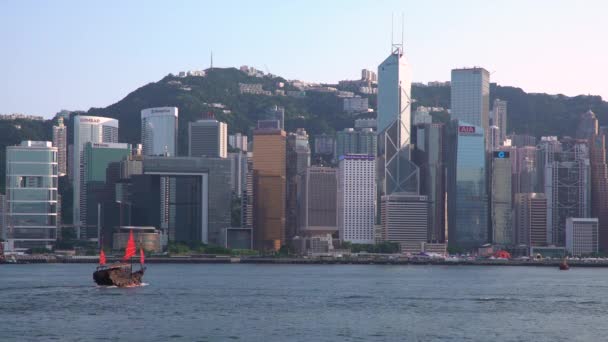 Hong Kong skyline vidět z Kowloonu straně přístavu — Stock video