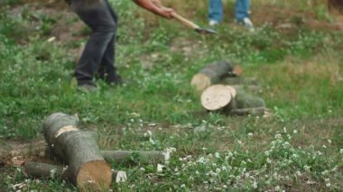 Ağır çekim bir adam yakacak odun doğrama