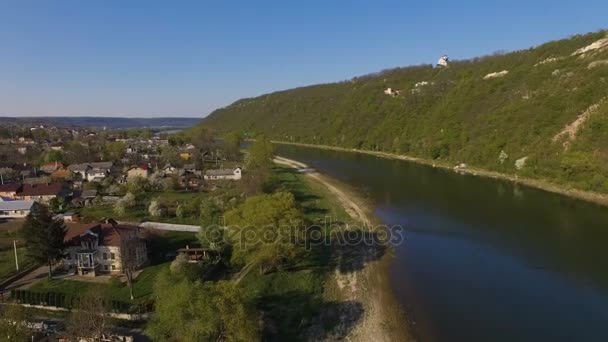 Aerial View. Dniester river, spring landscape Dniester Canyon — Stock Video